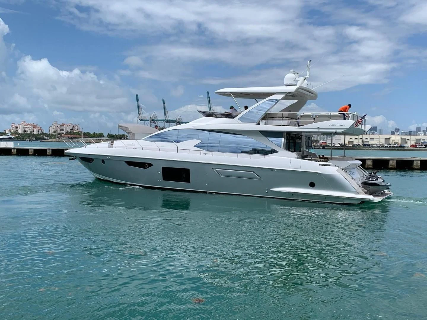 a white yacht in the water aboard AMALFI Yacht for Sale