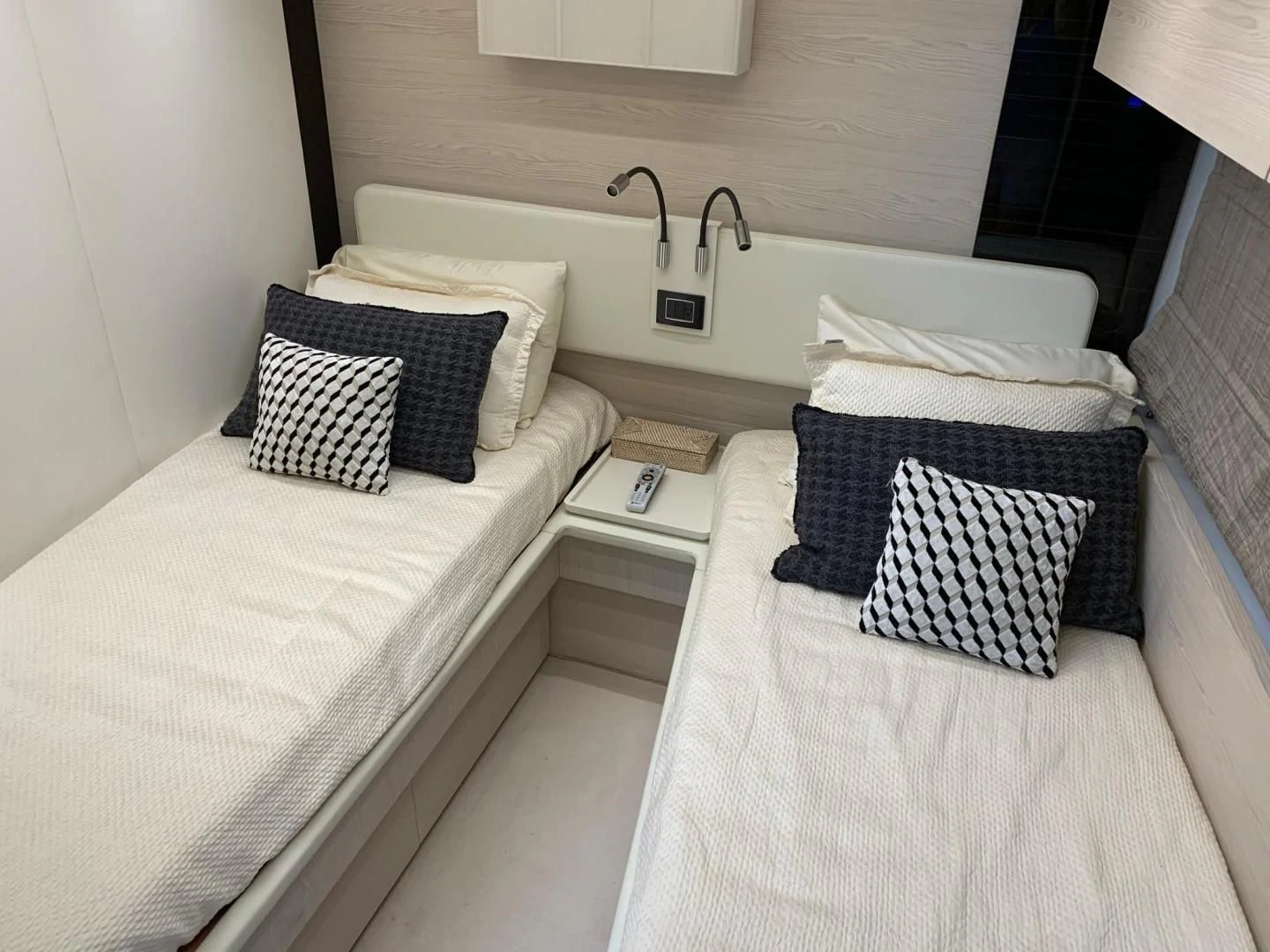 a couple of beds in a hotel room aboard AMALFI Yacht for Sale