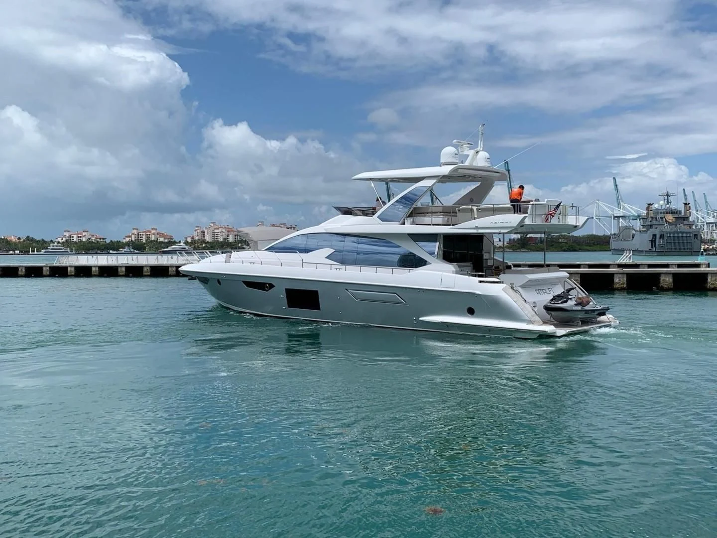 a white yacht in the water aboard AMALFI Yacht for Sale