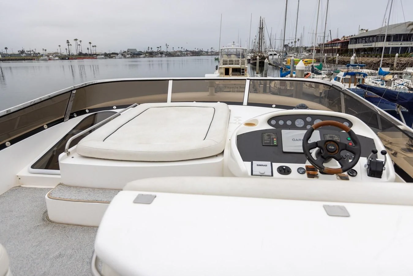 the steering wheel of a boat aboard BIG DREAM Yacht for Sale