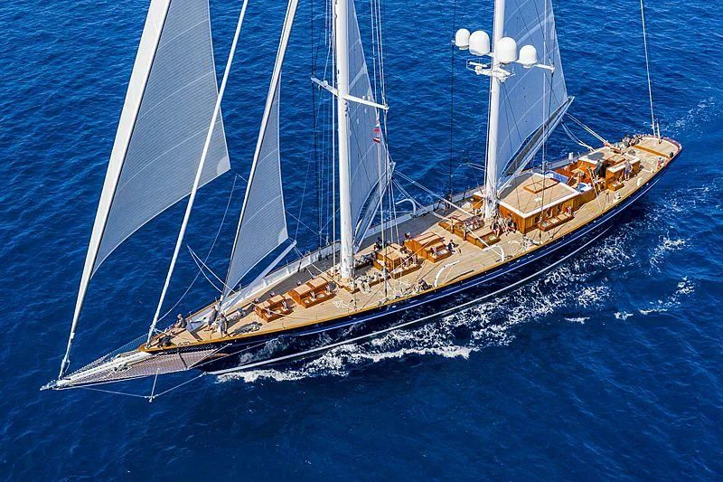 a large ship in the water aboard METEOR Yacht for Sale