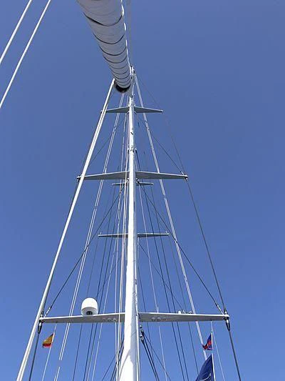 a tall white mast with a flag on top aboard METEOR Yacht for Sale