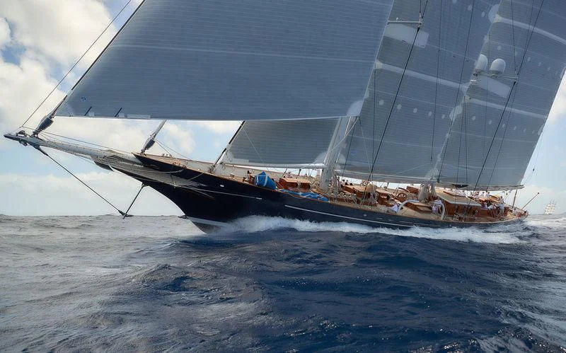 a large ship in the water aboard METEOR Yacht for Sale
