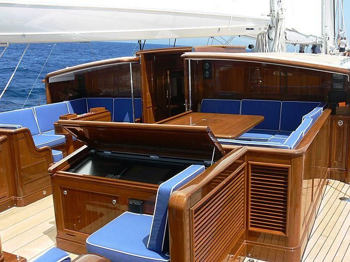 a boat with a deck and a deck aboard METEOR Yacht for Sale