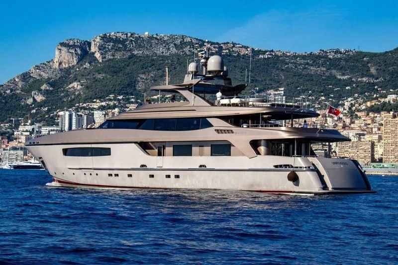 a large white boat in the water aboard UNPLUGGED Yacht for Sale