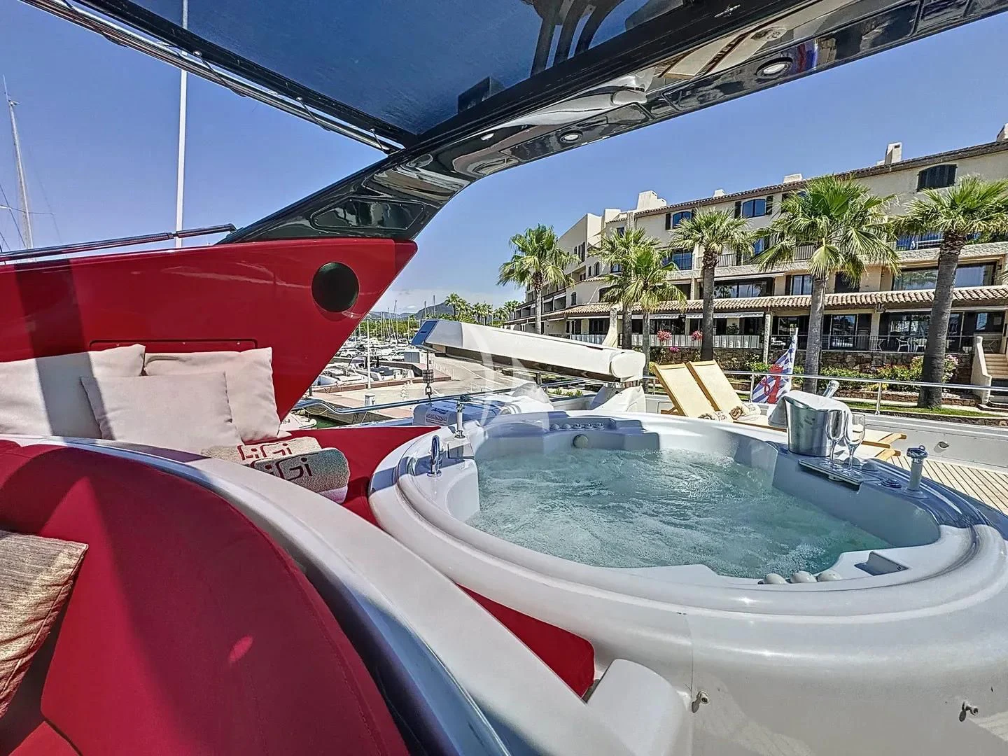 a boat in a pool aboard FIGI Yacht for Sale