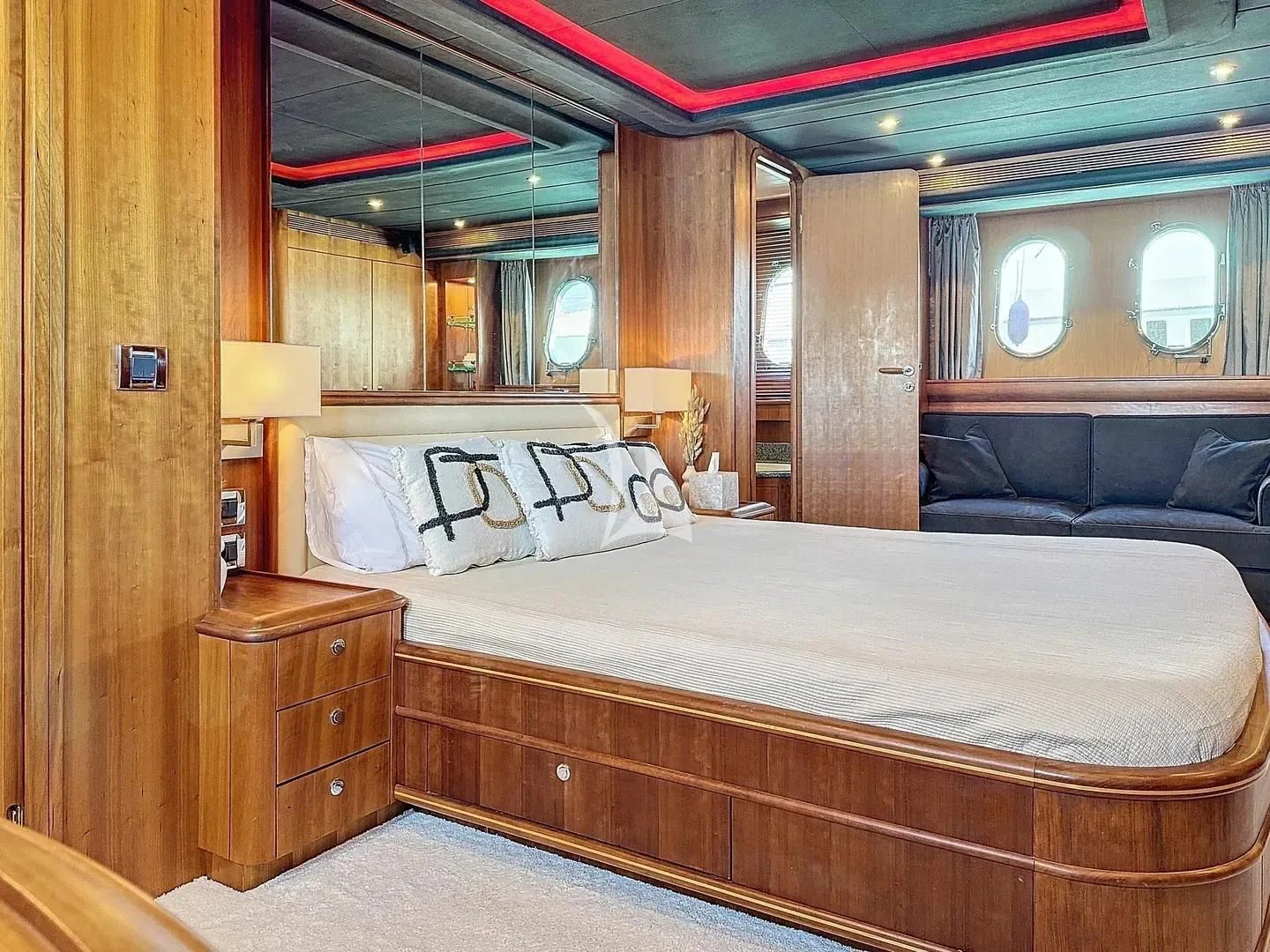 a bed in a cabin aboard FIGI Yacht for Sale