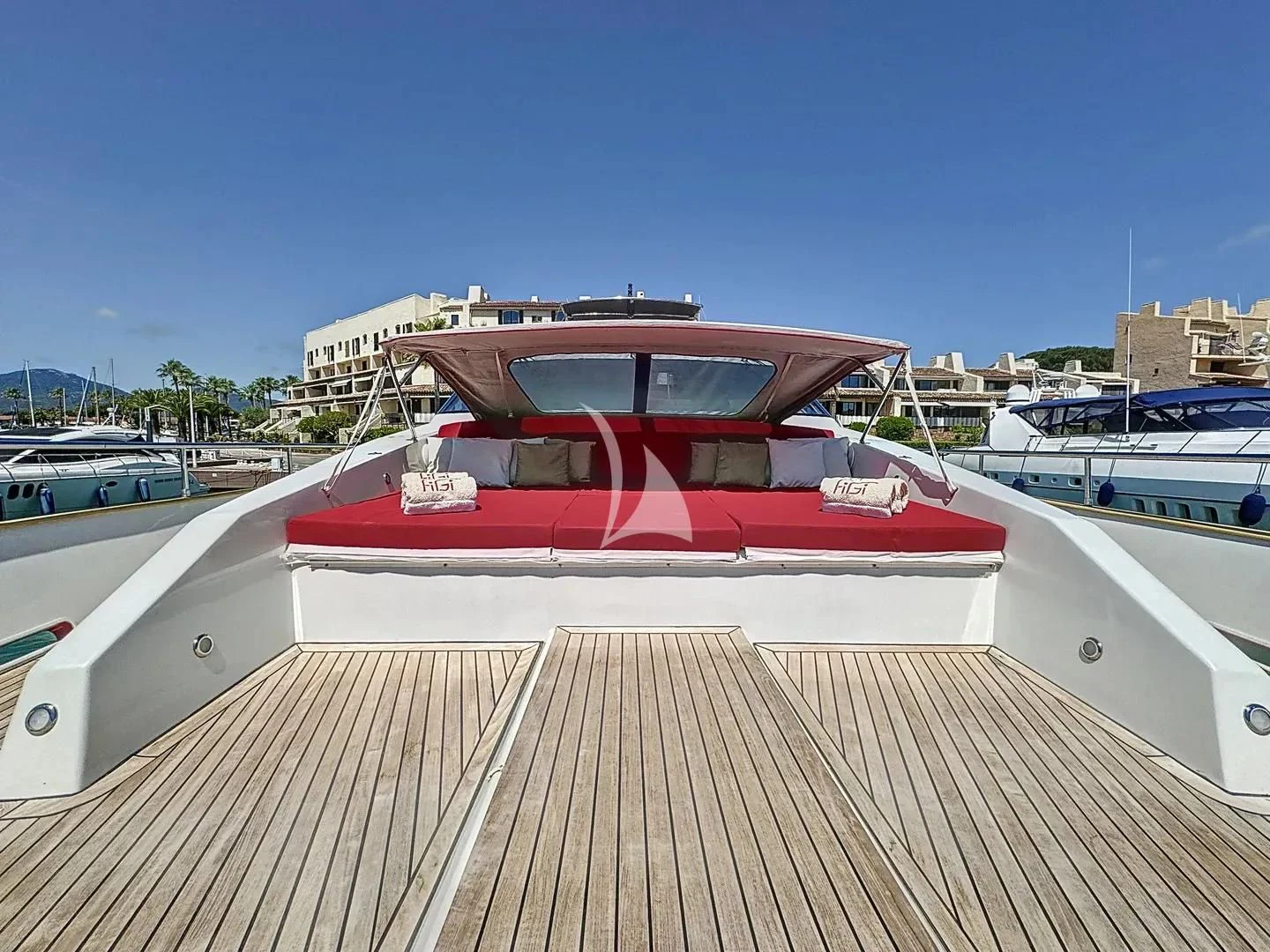 a boat on a deck aboard FIGI Yacht for Sale