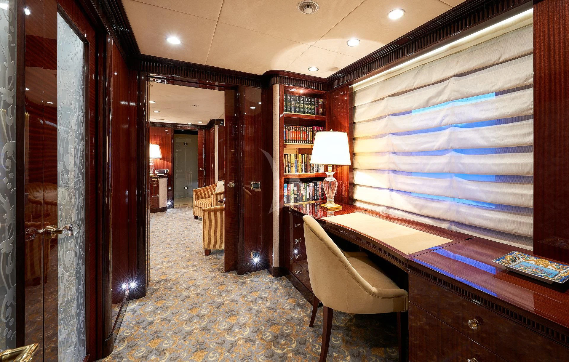 a room with a desk and a chair aboard REVE D'OR Yacht for Sale