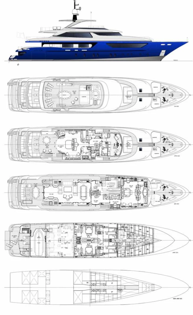 diagram, engineering drawing aboard REVE D'OR Yacht for Sale