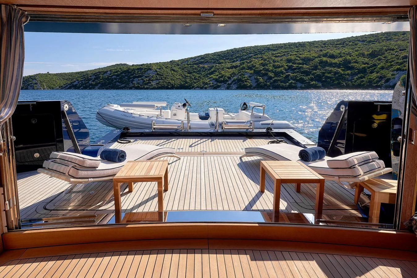 a deck with a group of boats on it aboard REVE D'OR Yacht for Sale