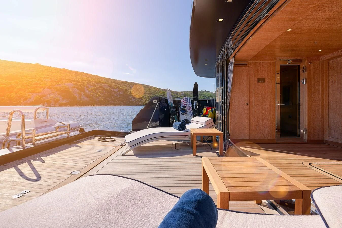 a boat on a deck aboard REVE D'OR Yacht for Sale