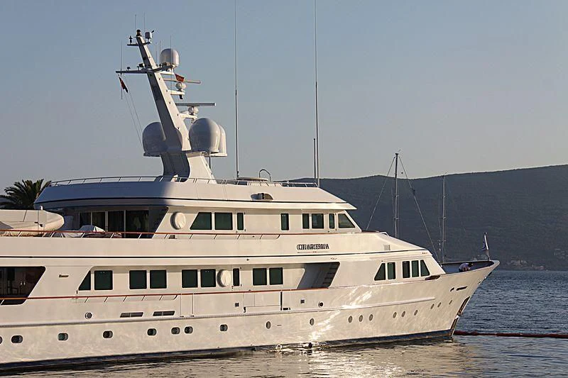 a large white boat in the water aboard EXPLORA Yacht for Sale