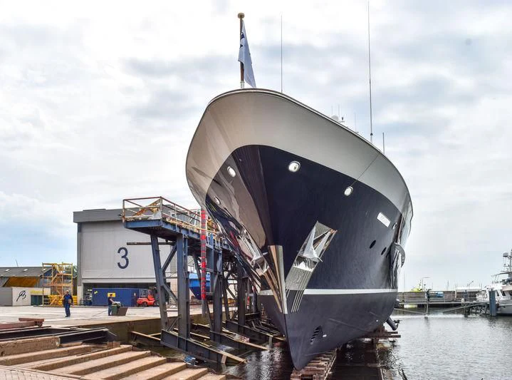 a large ship docked aboard EXPLORA Yacht for Sale