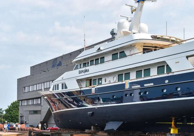 a large boat docked aboard EXPLORA Yacht for Sale