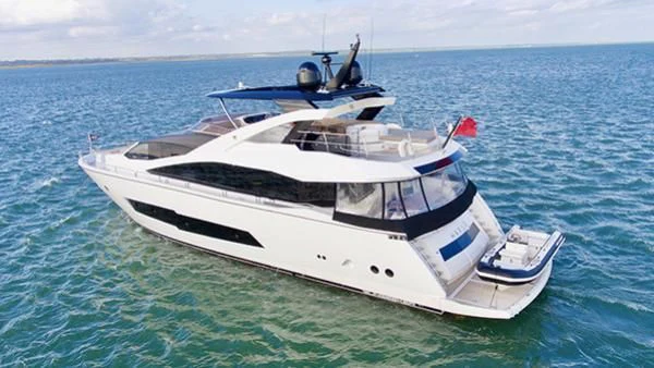 a white boat in the water aboard DUCHESSA Yacht for Sale
