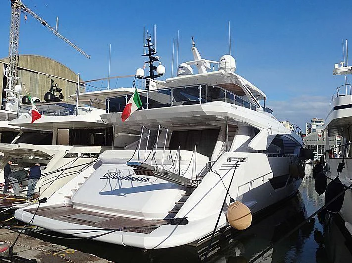 a group of boats are parked in a harbor aboard DUCHESSA Yacht for Sale