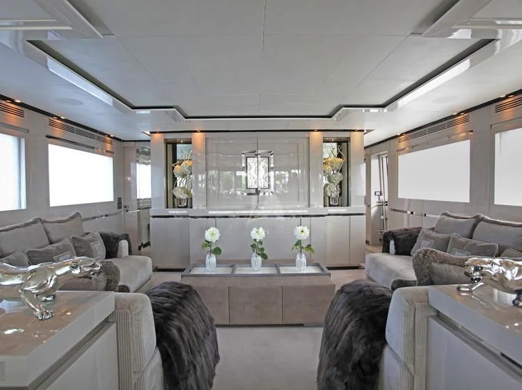 a living room with a large window aboard SEALYON Yacht for Sale