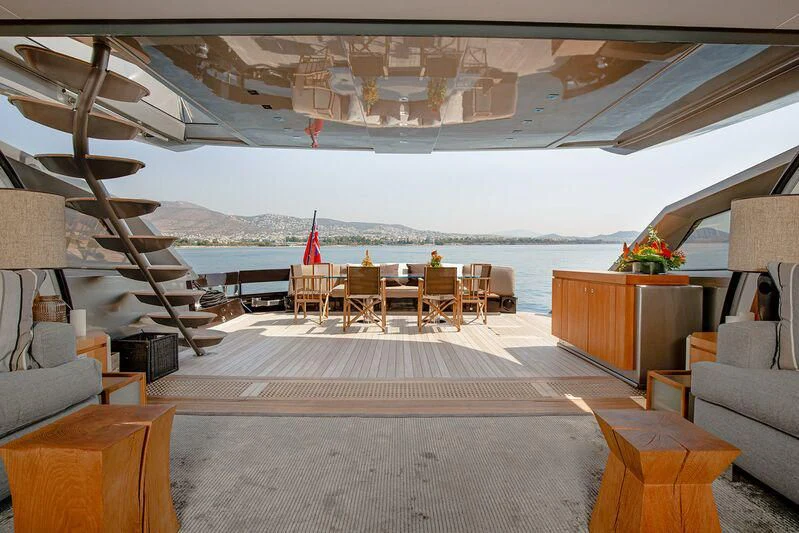 a room with a table chairs and a large body of water aboard ARION TERCERO Yacht for Sale