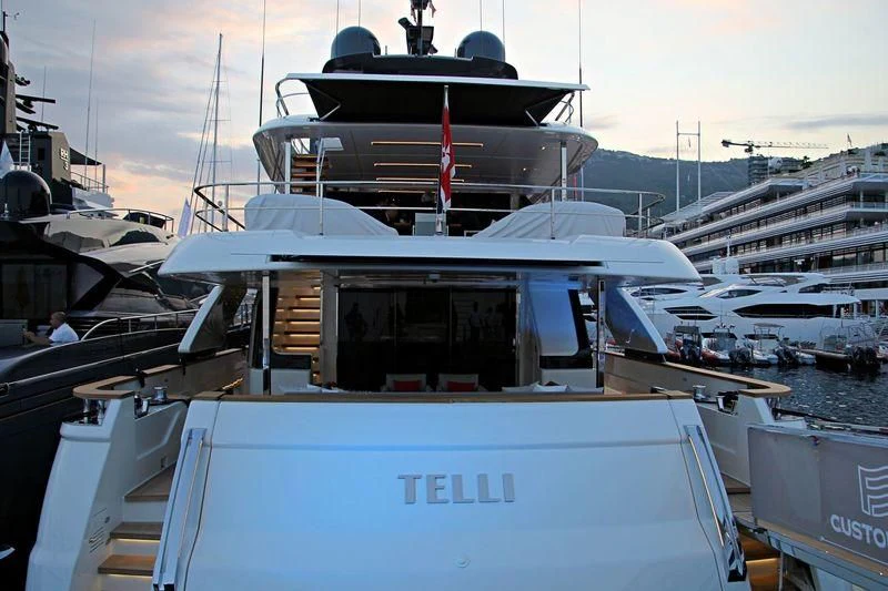 a boat docked at a pier aboard MY LARA Yacht for Sale
