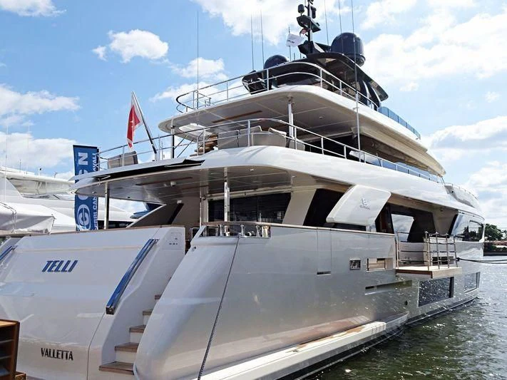 a boat docked at a pier aboard MY LARA Yacht for Sale