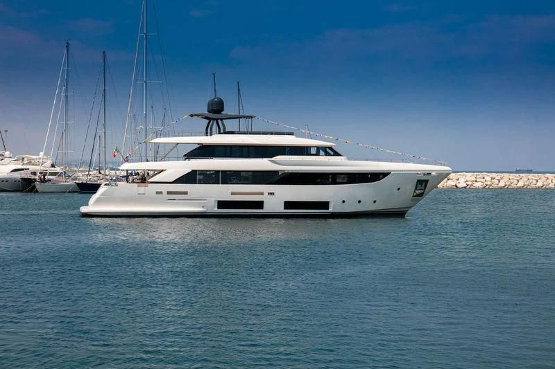 a white yacht in the water aboard MY LARA Yacht for Sale