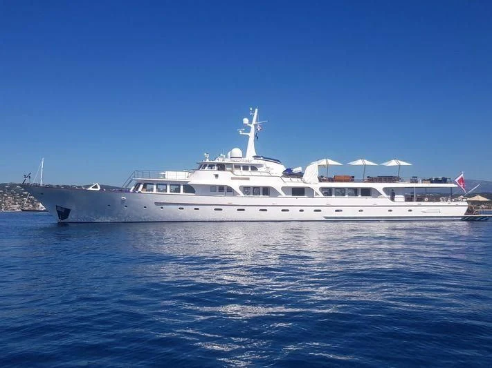 a large white boat in the water aboard ESPADARTE Yacht for Sale