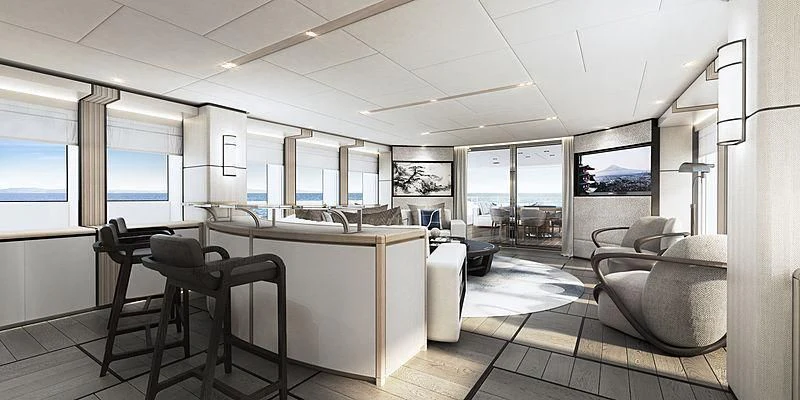 a room with a table and chairs aboard AQUAMARINE X Yacht for Sale