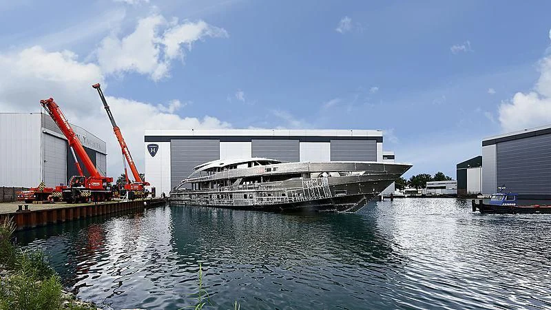 a boat docked at a port aboard AQUAMARINE X Yacht for Sale