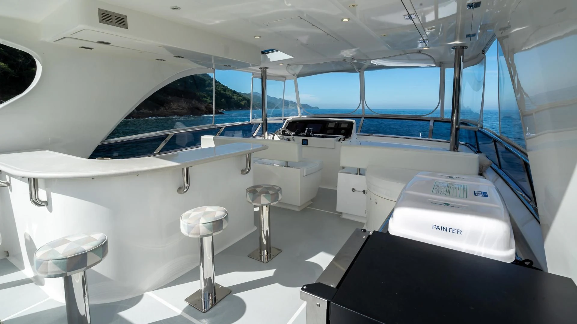 inside of a space ship aboard FULL HOUSE Yacht for Sale
