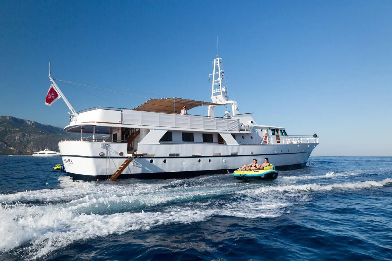 a boat on the water aboard SHAHA Yacht for Sale