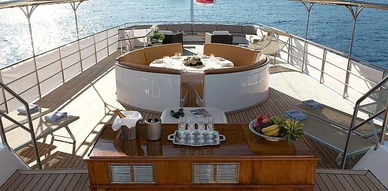 a large white tub on a balcony aboard SHAHA Yacht for Sale