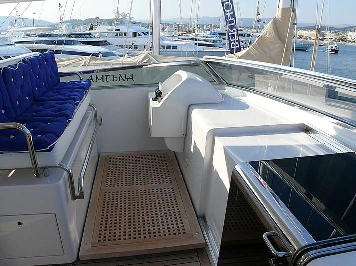 a boat with a deck and a railing on the deck aboard ARGO B Yacht for Sale