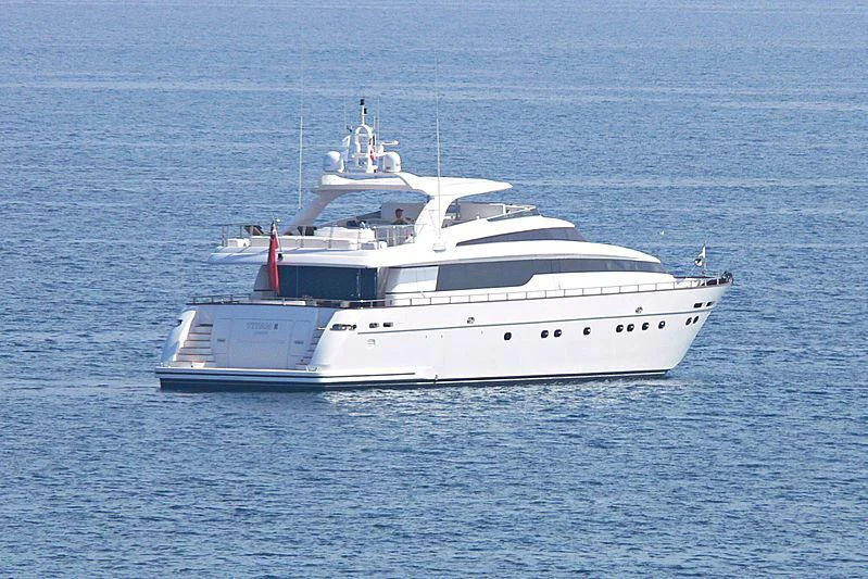 a white boat in the water aboard ARGO B Yacht for Sale
