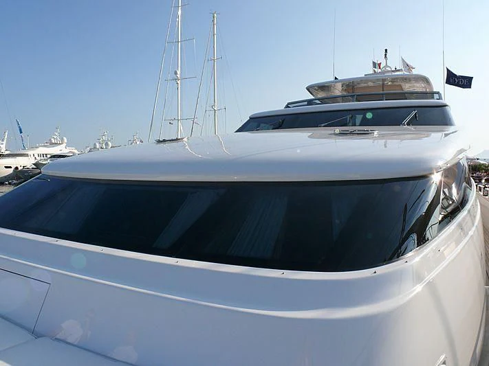 a white yacht in the water aboard ARGO B Yacht for Sale