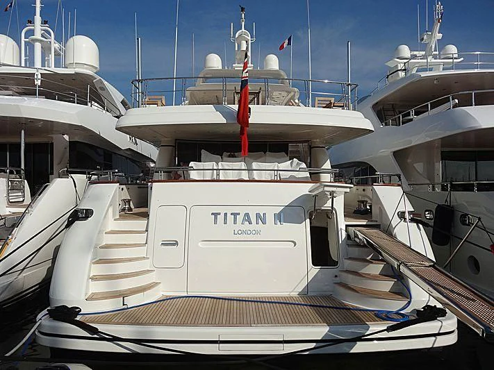a boat docked at a pier aboard ARGO B Yacht for Sale
