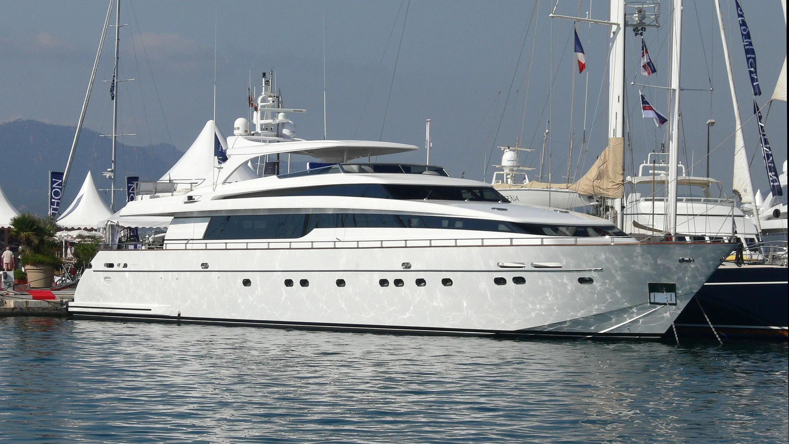 a large white boat aboard ARGO B Yacht for Sale
