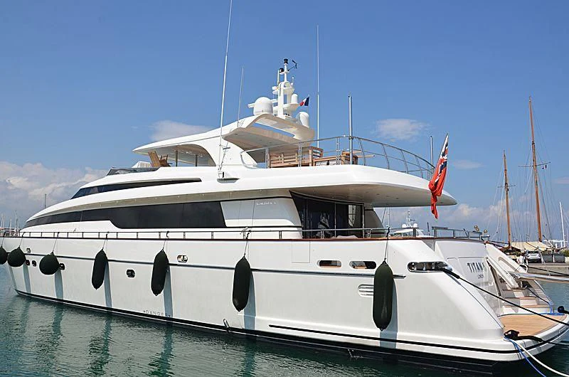 a white yacht on the water aboard ARGO B Yacht for Sale