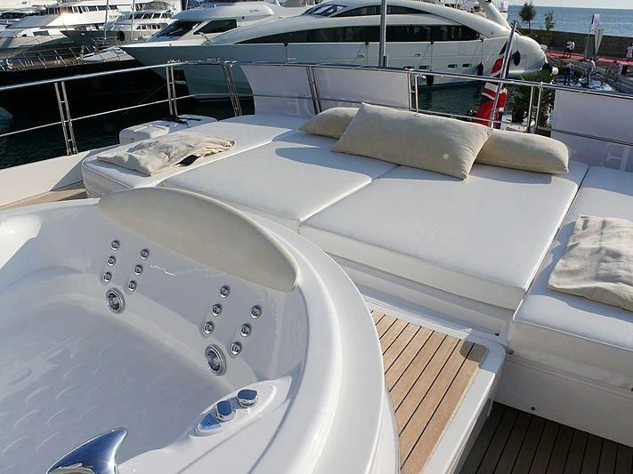a boat with a large amount of pillows on it aboard ARGO B Yacht for Sale