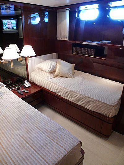 a room with two beds aboard ARGO B Yacht for Sale