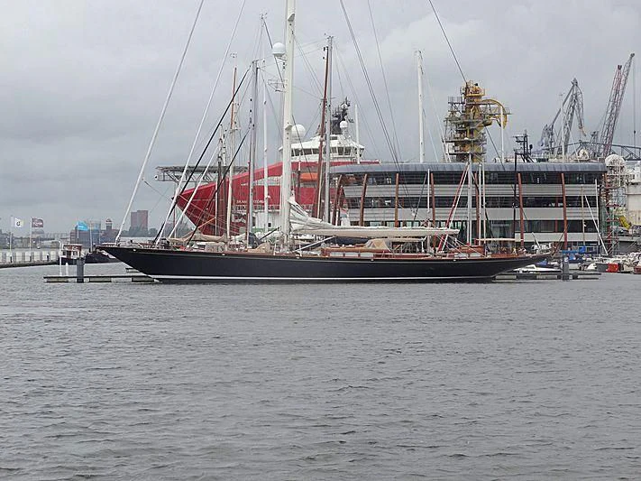 a large ship in the water aboard MARIA CATTIVA Yacht for Sale