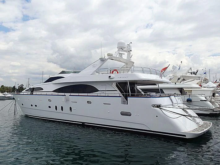 a white yacht in the water aboard OUZO PALACE Yacht for Sale