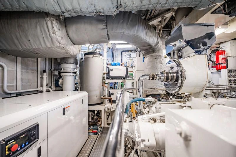 a large machine with pipes aboard BG Yacht for Sale