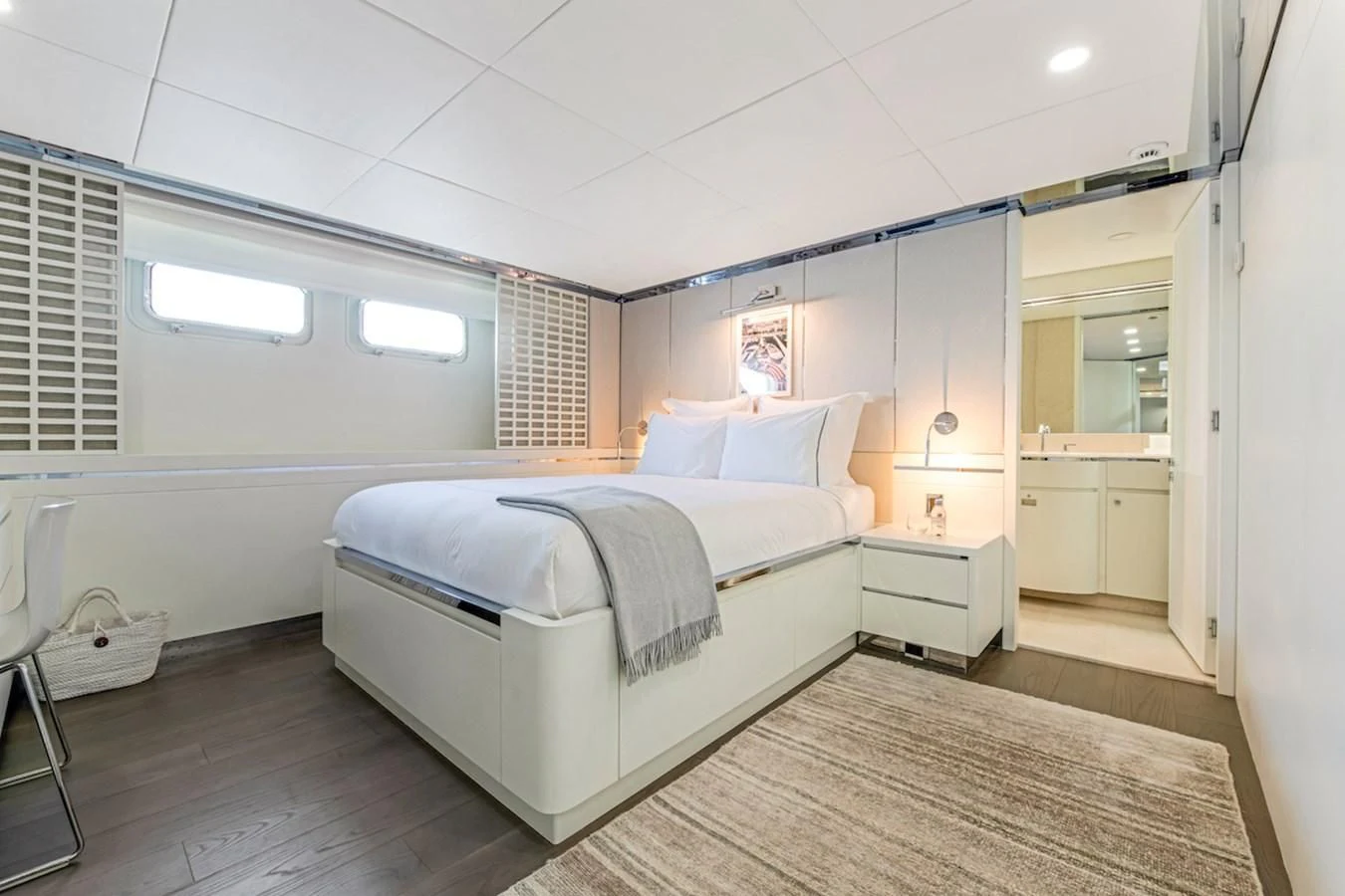 a bedroom with a bed aboard BG Yacht for Sale