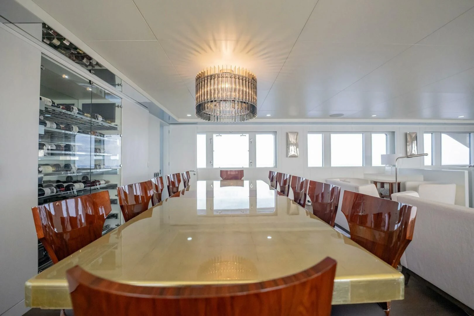 a dining room with a table aboard BG Yacht for Sale