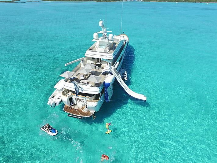 a military vehicle in the water aboard BG Yacht for Sale