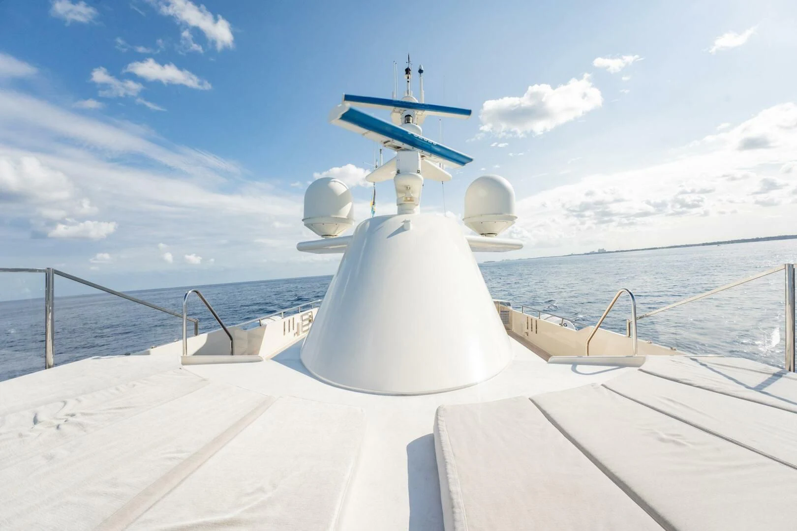 a white boat with a propeller on it aboard BG Yacht for Sale