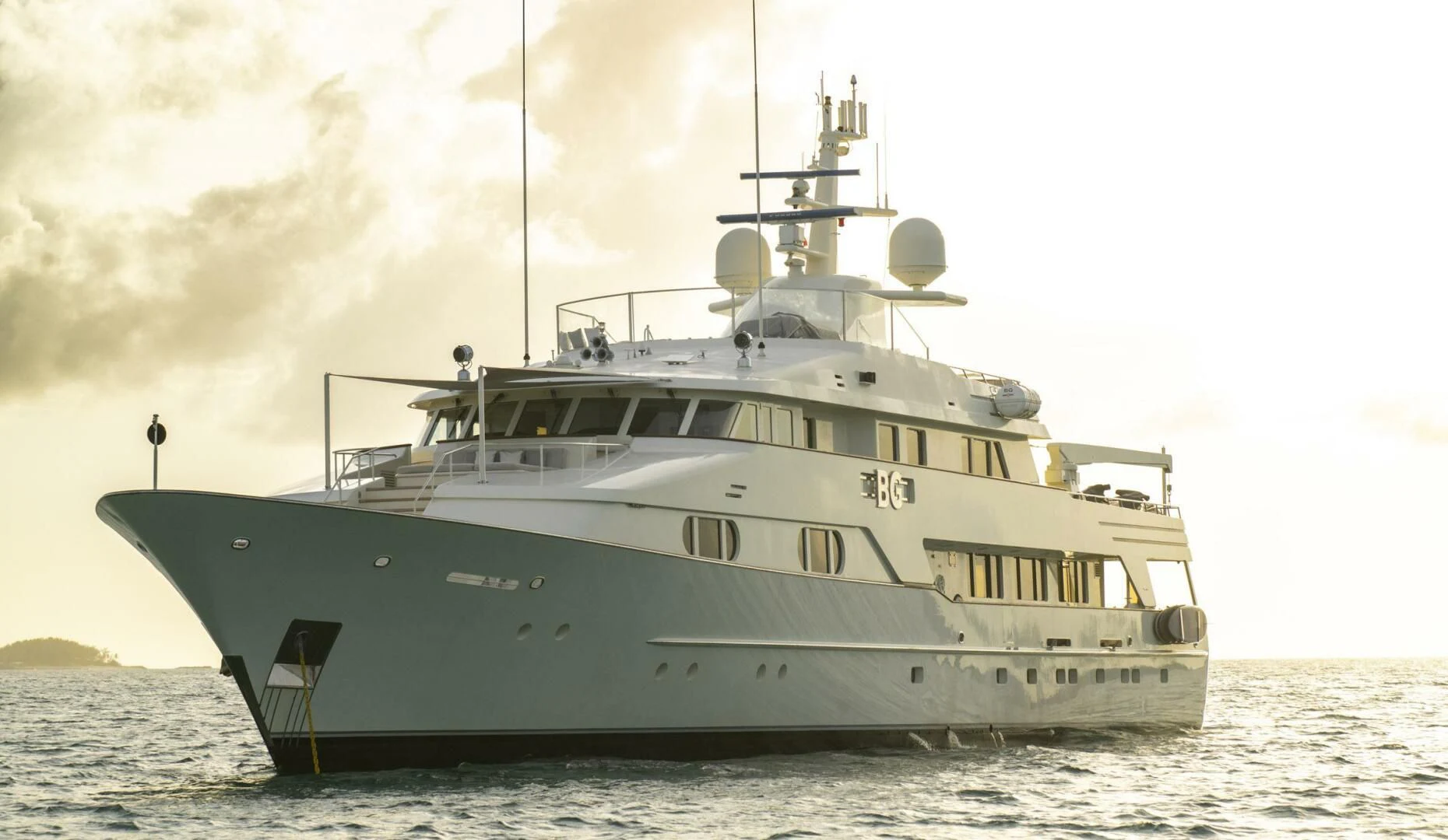 a large ship in the water aboard BG Yacht for Sale