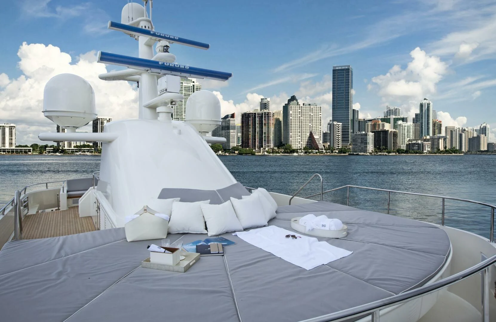 a large white ship in the water aboard BG Yacht for Sale