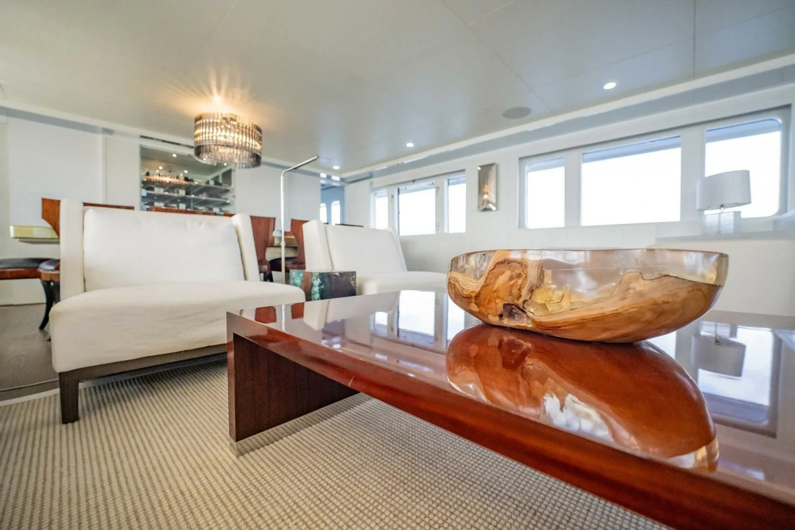 a large turtle on a table in a living room aboard BG Yacht for Sale